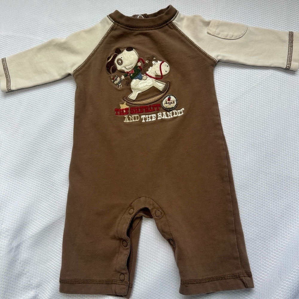 Koala Brown & Cream Baby One-Piece Romper with Rocking Horse Embroidery 0176